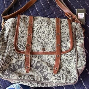 Brown and Cream Shoulder Bag with Mandala Pattern